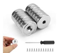 Erzekrim Lot de 12 aimants en néodyme extra puissants - 25 mm - Extra puissants - 20 kg de force - Avec trou et 12 vis - Aimant rond pour tableau magnétique et pot - Outils de cuisine