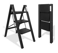 Escabeau 3 Marches Marche Pied Pliante Échelles Pliable Antidérapants 3-Level Max 150kg Acier Robust Intérieur Extérieur - Noir