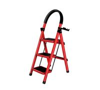 Escabeau 3 Marches, Pliable en Acier Solide et Stable - Marche Pied Pliable, Charge 150 kg - Plateforme de Travail, Antidérapante et Confortable 104 x 57 x 41,5 cm - 3 marches (Rouge)