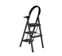 Escabeau 3 Marches Pliable -Petit Escabeau Fait en Acier Alliage, Marches Antidérapantes, Charge 150 kg, sans Montage - pour Cuisine, Garage & Bureau-104 x 57 x 41,5 cm - 3 marches (Noir)