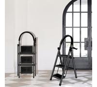 Escabeau 4 marches, échelle de ménage multifonctionnelle pouvant Supporter jusqu'à 200 kg, échelle pour la Maison, Le Bureau, (C) 104 x 57 x 41,5 cm - 3 étapes (Noir)
