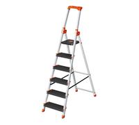 Escabeau 6 Marches, Antidérapante, pour Bricolage, Plateforme Outil, Charge 150 kg, Noir et Orange