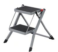 Escabeau à 2 Marches, Marche-Pieds Pliable, Largeur de Marche 20 cm, Caoutchouc Antidérapant, avec Poignée, Charge 150 kg, en Acier, Gris et Noir À propos de cet article[Le plus important chez un esca