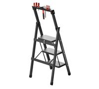 Escabeau à 3 Marches - WILITTO - Pliable - Pied Antidérapant - Charge de 150 kg - Large Marche - 44x47x98.5cm - Noir