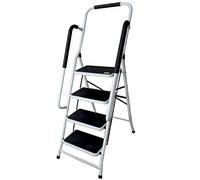 Escabeau à 4 Marches Antidérapantes Marchepied Pliant avec 2 Rampes de Sécurité Échelle Pliable en Acier Charge max.150Kg - Escabeau Ménager pour Intérieur / Extérieur