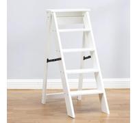 Escabeau-Chaise Pliant Rétro en Bois Massif, Échelle-Chaise | Multifonctionnelle de Bibliothèque À 4 Marches, Échelle Bibliothèque et Siège(White)