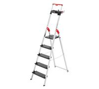Escabeau de sécurité Pliable en Aluminium 5 marches Larges Hailo L100 | Avec marches antidérapantes XXL, plateau à outils multifonction, plateforme verrouillable, capacité de 150 kg