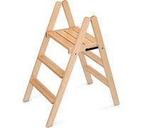Escabeau DOROTEA, Tabouret pliant, équipé de 2 marches et d'une large plateforme - Couleur naturellele