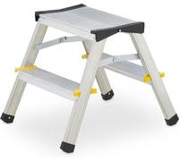 Escabeau double pliable - 2 marches - Escabeau domestique bas - 125 kg - Marchepied - HBD : env. 375 x 385 x 48 cm - Argenté