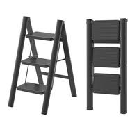 Escabeau Échelle Pliante Marche Pied Pliable à 3 Étages avec Coussins en Caoutchouc Antidérapants Capacité de Charge 150KG Noir