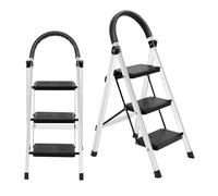 Escabeau Échelle Pliante Marche Pied Pliable à 3 Étages avec Coussins en Caoutchouc Antidérapants Capacité de Charge 150KG Noir