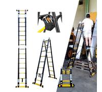Escabeau-échelle télescopique Woerther 2 Fonctions - 3m80/ 1m90 - Modèle GRAFITEK - Doubles Barres stabilisatrices- avec Sac Porte Outils - Garantie 5 Ans