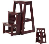Escabeau en bois - Escabeau pliant à 3 marches - Bois massif, hauteur 66 cm - Capacité de charge 150 kg - Escabeau domestique - Marron