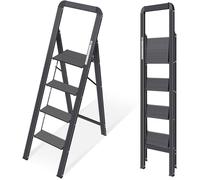 Escabeau KINGRACK 4 Marches Pliable Aluminium Léger Antidérapant Noir