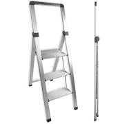 FACILITYS - Escabeau 3 Marches, Pliable en Aluminium, Ultra Compact 5,5 cm - Marche Pied Pliable, Léger 5,3 kg et Robuste, Charge 150 kg - Plateforme Antidérapante, 3ème Hauteur à 70 cm