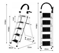 Escabeau Pliable 5 Marches Blanc - MIPAN - Escabeau Domestique Antidérapant avec Accoudoirs Stable et Sécurisé - 72×40×140 cm