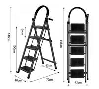 Escabeau Pliable 5 Marches Noir - MIPAN - Escabeau Domestique Antidérapant avec Accoudoirs Stable et Sécurisé - 72×40×140 cm