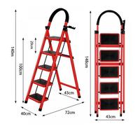 Escabeau Pliable 5 Marches Rouge - MIPAN - Escabeau Domestique Antidérapant avec Accoudoirs Stable et Sécurisé - 72×40×140 cm