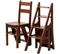 Escabeau pliable à 4 niveaux en bois convertible, échelle et siège de bibliothèque 2 en 1, pliable, multifonction pour la maison, la cuisine, le bureau, le salon (noyer, 39 x 46 x 90 cm)