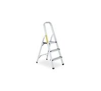 Escabeau, pliable, aluminium et plastique, garde-corps, charge max. 150 kg, 3 marches, argenté/noir