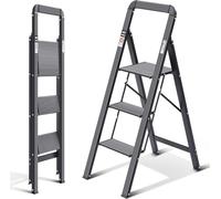 Escabeau pliable avec main courante, antidérapant, 3 marches, jusqu'à 150 kg- Noir