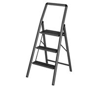 WENKO Escabeau 2 marches Design | Marches antidéparantes | Echelle légère et Pliante | Hauteur 50 centimètres|Ultra Fin| Aluminium | 44 x 114,5 x 6 cm | Gris foncé