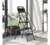 Escabeau pliable - escabeau de travail - trousse à outils - larges marches antidérapantes - 3,8 m - noir