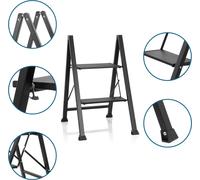 Escabeau pliant 2 marches SOLID W5 Escabeau en acier, charge max. 150 kg, pliable, noir