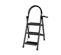 Escabeau Pliant 3/4/5 Marches, échelle Pliable Portable, Structure en Acier avec Pieds Antidérapants, Capacité de Charge Maximale 180kg, 104 x 57 x 41,5 cm - 3 étapes (Noir)