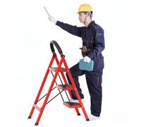 Escabeau Pliant 3 Marches en Acier Léger Antidérapant | Escabeau 3 marches pliable en acier robuste, pédales larges antidérapantes, verrouillage automatique