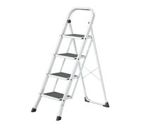 Escabeau Pliant 4 Marches, Marchepied Compact avec Verrou de Sécurité, pour Maison, Charge 150 kg, Blanc