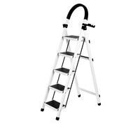 Escabeau pliant 5 marches Acier pliable avec poignée Blanc