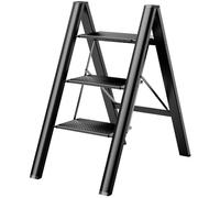 Escabeau pliant à 3 marches avec marchepied, marches extra-larges antidérapantes, escabeau portable et léger pouvant supporter jusqu'à 150 kg, pour la maison et la cuisine, noir