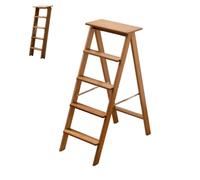 Escabeau pliant en bois à 3/4/5 marches, capacité de charge de 100 kg, Tabouret escabeau pliant multifonctionnel, large pédale antidérapante, pour la maison/cuisine/garage,échelle utilitaire(5 floors)