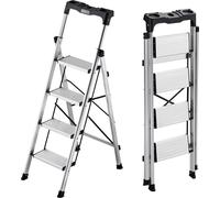 Escabeau SucceBuy à 4 marches, échelle pliante en aluminium avec marches antidérapantes et poignée ergonomique, charge maximale 150 kg, utilisation polyvalente pour la cuisine, la maison, l'entrepôt e