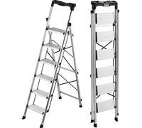 Escabeau SucceBuy à 6 marches, échelle pliante en aluminium avec marches antidérapantes et poignée ergonomique, charge maximale 150 kg, utilisation polyvalente dans la cuisine, l'entrepôt, la maison e