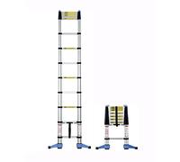 Escabeau télescopique 3,2 m avec fermeture amortie - 11 marches - Design compact - Barre stabilisatrice pliable et support mural - Aluminium - Capacité 150 kg - Argenté/noir - EN131-6
