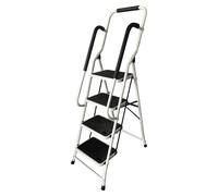 Escalier à 4 marches - Rampe de sécurité pliante - Marches antidérapantes - Acier - Capacité de charge : 150 kg - Hauteur maximale : 154 cm - Adapté pour un usage domestique et professionnel