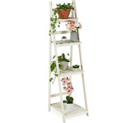 Escalier à fleurs Relaxdays, pour l'intérieur et le balcon, style shabby chic, autoportant et pliable, L x P x H 160 x 41 x 50 cm, 4 marches, blanc
