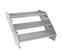 Escalier Caillebotis à 3 marches 900mm x 240 mm - Acier Galvanisé DIN 24537 - Hauteur totale 600mm - Maille 20 x 25 mm - Résistant à la Corrosion EN ISO 1461 - Construction Bâtiment Sortie de Secours
