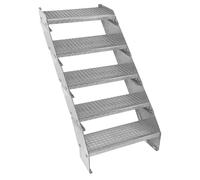 Escalier Caillebotis à 5 marches 600mm x 240 mm - Acier Galvanisé DIN 24537 - Hauteur totale 1000mm - Maille 20 x 25 mm - Résistant à la Corrosion EN ISO 1461 - Construction Bâtiment Sortie de Secours