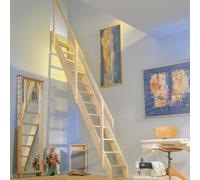Escalier compact BPS® Deluxe | Heavy Duty | Conception à marches plates | Poids maximal supporté : 250 kg | Main courante | Hauteur entre le sol et l'étage supérieur : jusqu'à 2,98 m