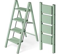 Escalier d'accès à 4 marches - Marchepied en aluminium - Pour travailler en toute sécurité - Pliable et stable - Capacité de 150 kg - Vert clair