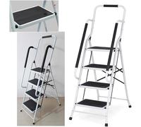 Escalier d'accès de 4 marches avec main courante, pliable, en acier. Marche pliante, échelle domestique, escabeau pliable. Échelle peu encombrante, supportant jusqu'à 150 kg