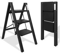 Escalier de 3 marches, pliable, antidérapant, capacité de 150 kg, couleur noire