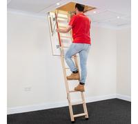 Escalier de grenier en bois BPS® Deluxe | Double garde-corps de sécurité | Escalier de grenier escamotable | EN 14975 | Capacité de charge : 150 kg | Système d'assistance par ressort | Cadre : 1 100 x