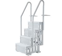 Escalier de Piscine en Plastique avec 2 Rampes-VEVOR-4 Marches Antidérapantes, Capacité de Charge 181,4 kg-Gris