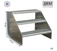Escalier de plateforme à 3 marches, modèle 1, galvanisé, largeur 160 cm, hauteur 63 cm, sans rambardes