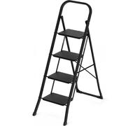 Escalier d'intérieur, 4 marches - Escalier pliable pour cuisine - Travail en hauteur sécurisé - Marches et pieds antidérapants - Hauteur de travail : 93 cm - Noir