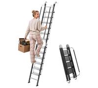 Escalier escamotable pour combles, avec rampe et crochets, adapté aux hauteurs de plafond de 3 à 3,2 mètres, composé de 12 marches